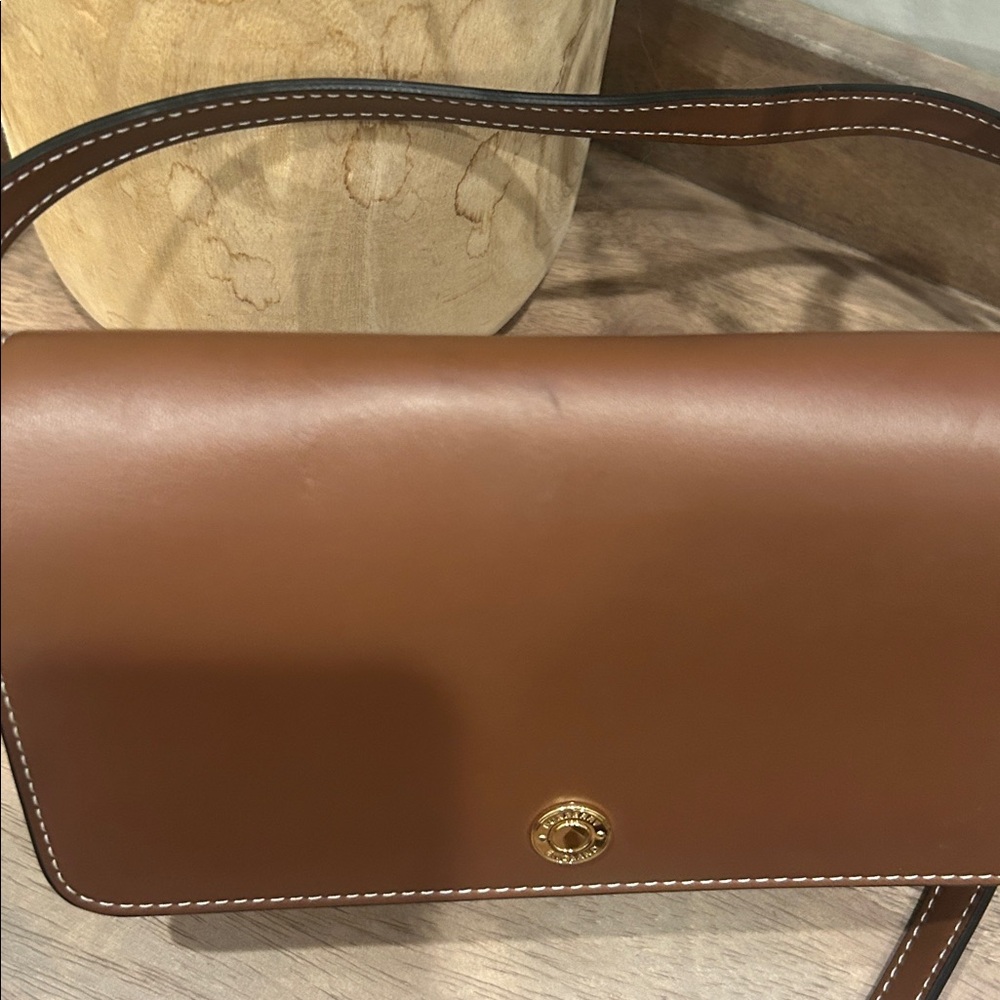 Burberry Brown Leather Crossbody with Signature Check Trim - Picture 7 of 8
